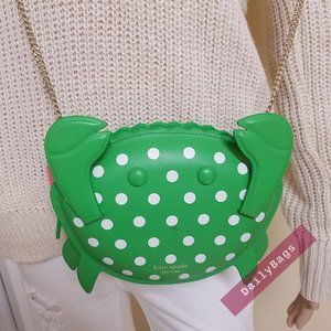 NWT KATE SPADE 100% AUTHENTIC GREEN JAY MULTI CRAB CROSSBODY WHITE DOTS POLKA